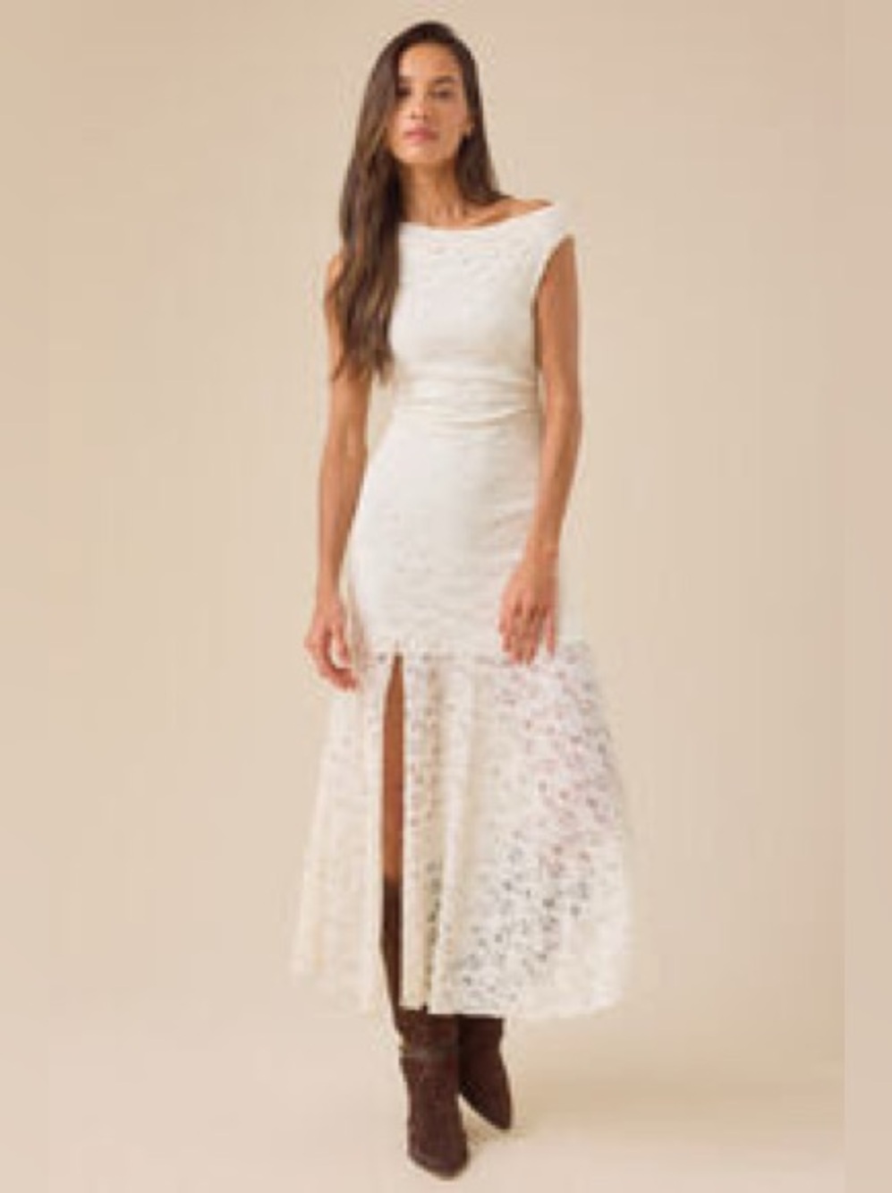 Altar’d State Valerie Asymmetrical Lace Maxi Dress in Gardenia XS NWT